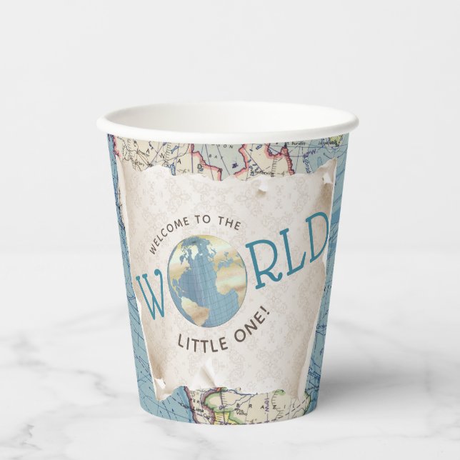 Vintage Map Baby Shower Paper Cups (Front)