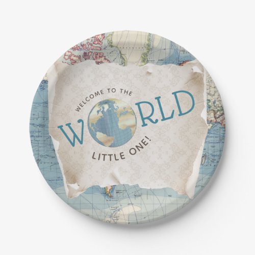 Vintage Map Baby Shower Paper Plates