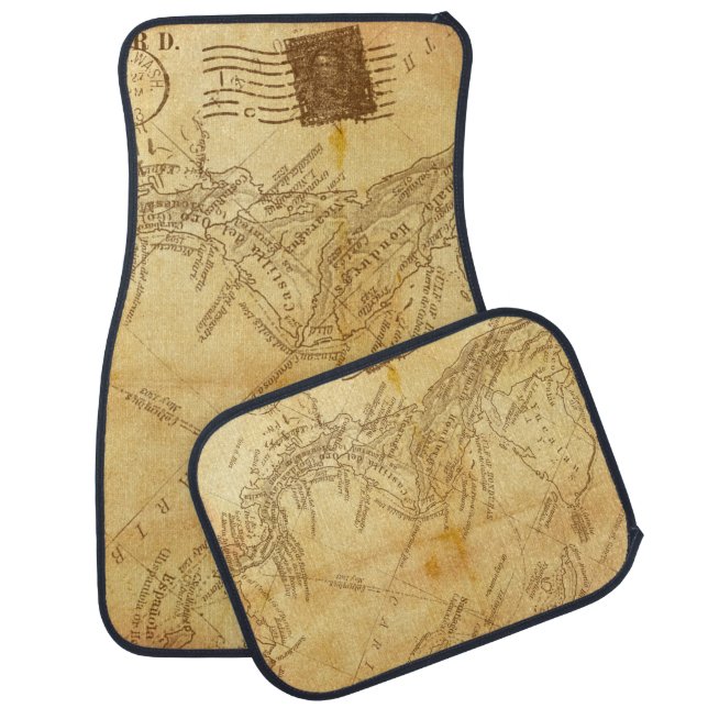 Vintage map background paper car floor mat (Set)