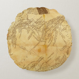 Vintage map background paper round pillow