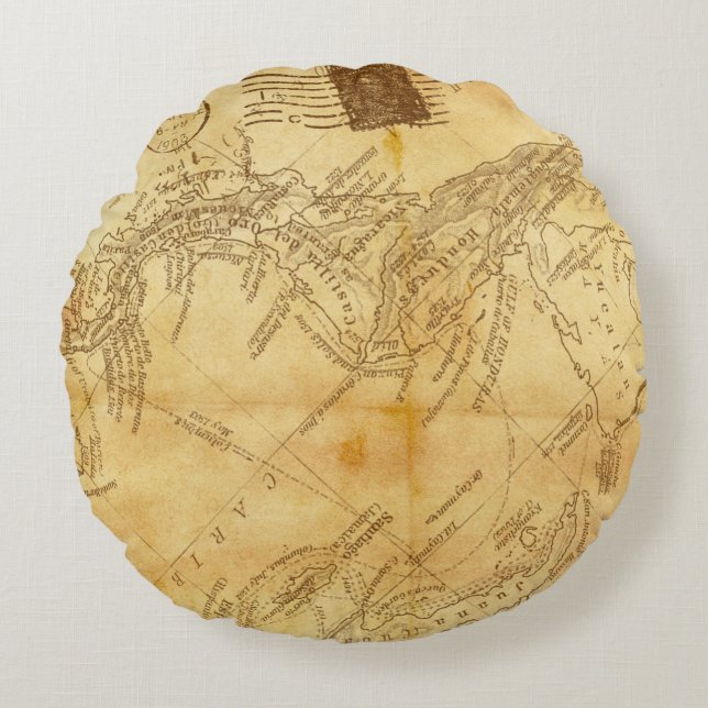 Vintage map background paper round pillow (Front)