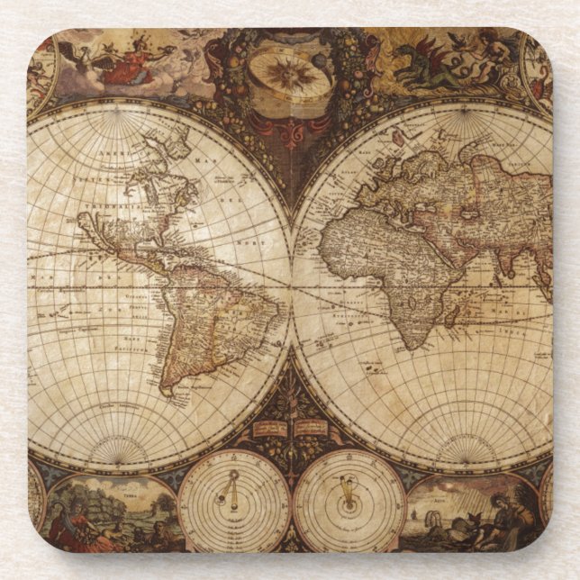 Vintage Map Beverage Coaster (Front)