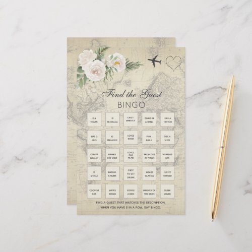 Vintage Map  Bridal Shower Bingo Game