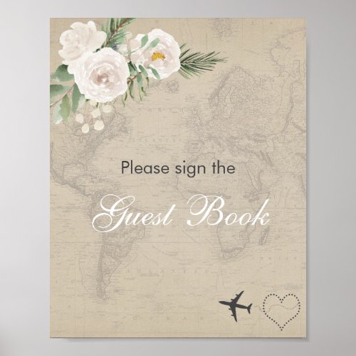 Vintage Map Bridal Shower Guest Book Sign