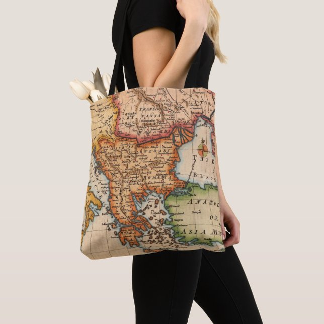 Vintage Map Brown Tote Bag (Close Up)
