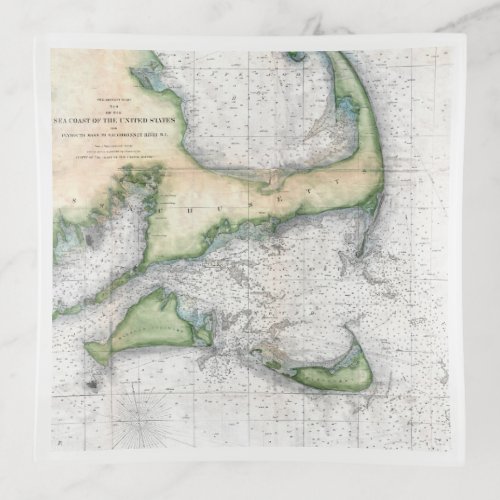 Vintage Map Cape Cod Nantucket Marthas Vineyard Trinket Tray
