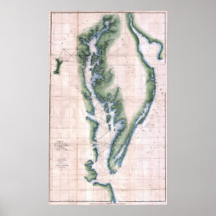 Vintage Map Chesapeake Bay and Delaware Bay Poster