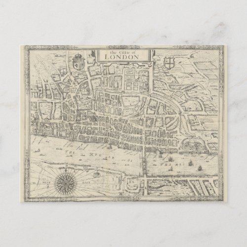 Vintage map city of London postcard