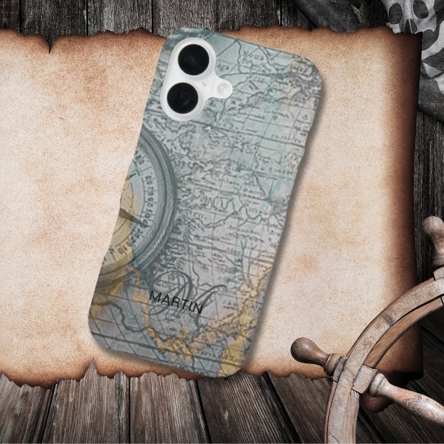 Vintage Map Compass Monogram iPhone Case (Creator Uploaded)