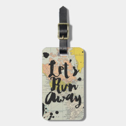 Vintage map cool run away travel typography luggage tag