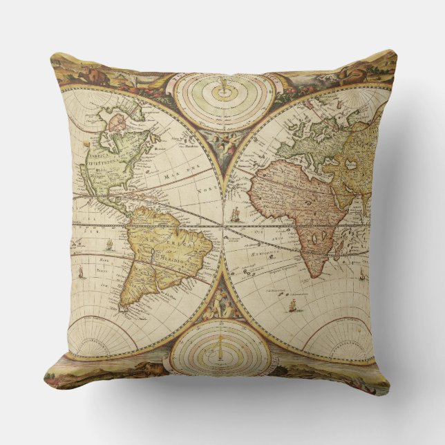 Vintage Map Design Throw Pillow (Front)