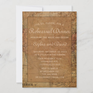 Vintage Map Destination Rehearsal Dinner Invite
