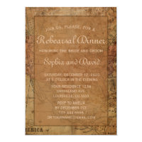 Vintage Map Destination Rehearsal Dinner Invite