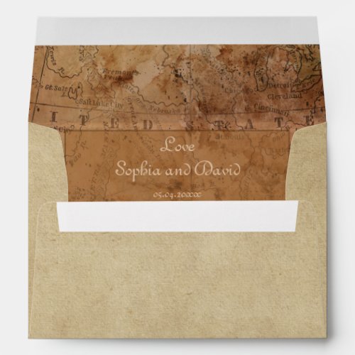 Vintage Map Destination Wedding Custom Envelope