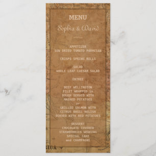 Vintage Map Destination Wedding Custom Menu