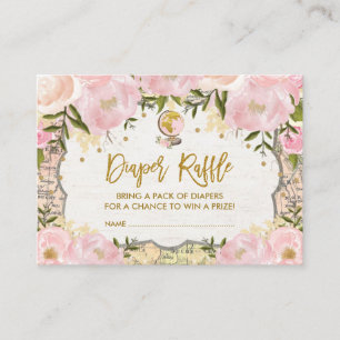 Vintage Map Diaper Raffle Travel Adventure Baby Enclosure Card