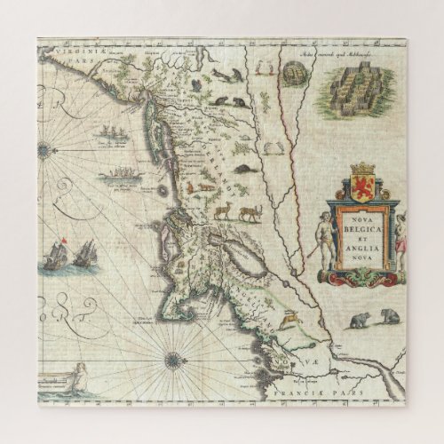 Vintage Map Dutch  English Colonies North America Jigsaw Puzzle