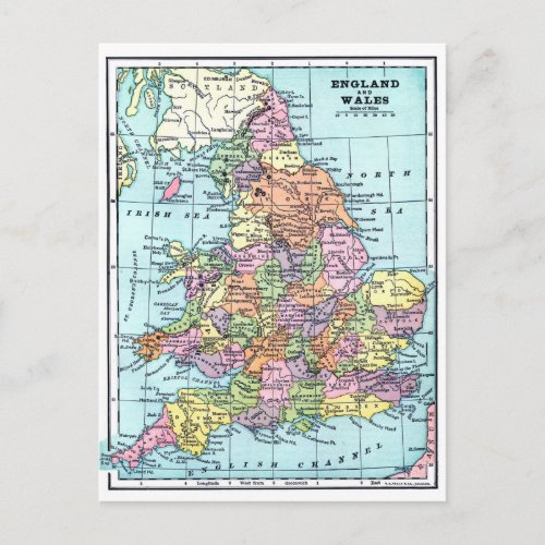 Vintage Map _ England  Wales Postcard