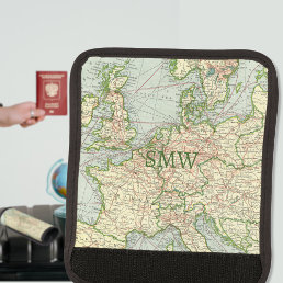 Vintage Map Europe with Monogram Luggage Handle Wrap