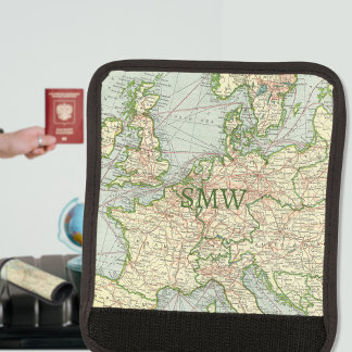 Vintage Map Europe with Monogram Luggage Handle Wrap