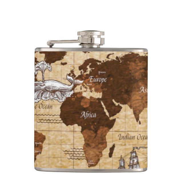Vintage Map Flask (Front)
