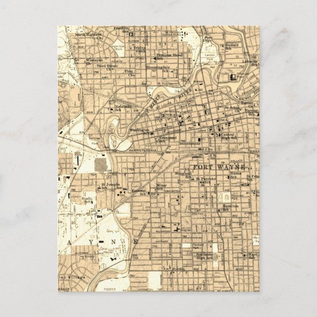 Vintage Map Fort Wayne Indiana  Postcard (Front)