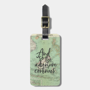 Vintage map graduation adventure script tote bag luggage tag