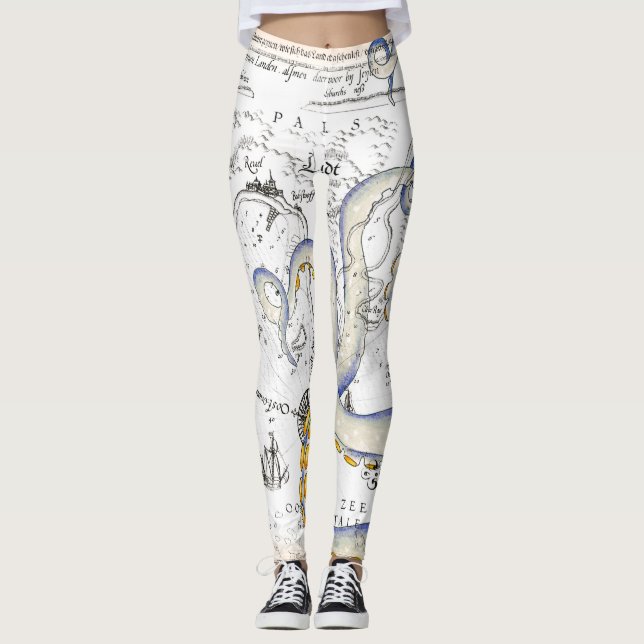 Vintage Map Grunge Tentacles Leggings (Front)