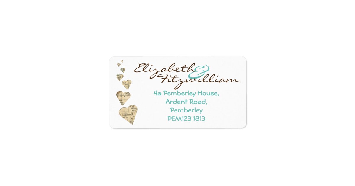Address Labels Heart Vintage Map Heart Address Label | Zazzle