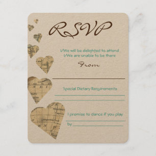 Vintage Map Hearts RSVP