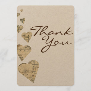 Vintage Map Hearts Thank You card