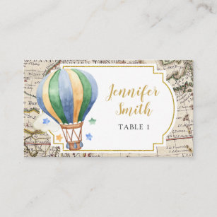 Vintage Map Hot Air Balloon Adventure Baby Shower Place Card