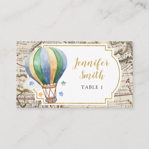 Vintage Map Hot Air Balloon Adventure Baby Shower Place Card