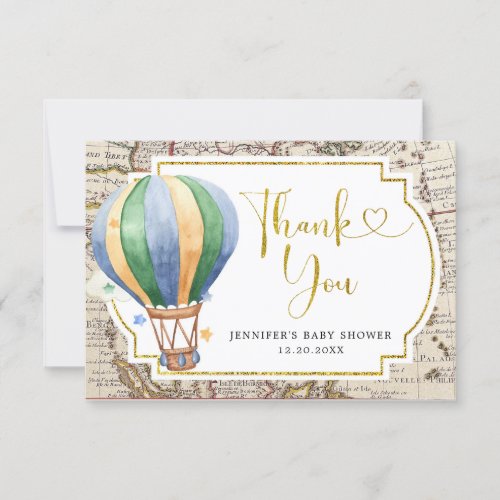 Vintage Map Hot Air Balloon Adventure Baby Shower Thank You Card