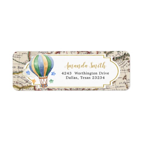 Vintage Map Hot Air Balloon Baby Shower Address Label