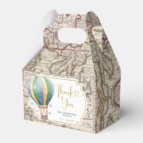 Vintage Map Hot Air Balloon Baby Shower Favor Boxes