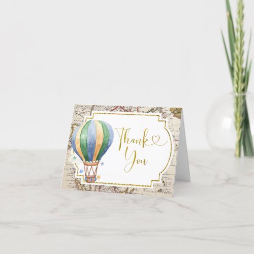 Vintage Map Hot Air Balloon Baby Shower Folded Thank You Card