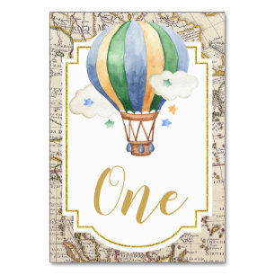 Vintage Map Hot Air Balloon Baby Shower Table Number