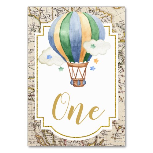 Vintage Map Hot Air Balloon Baby Shower Table Number