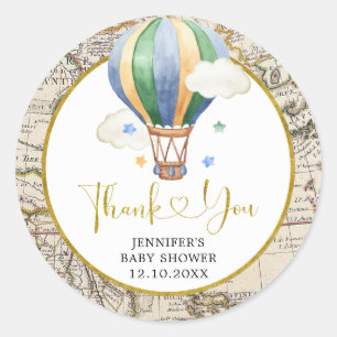 Vintage Map Hot Air Balloon Baby Shower Thank You Classic Round Sticker