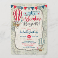 Vintage Map Hot Air Balloon Boy Baby Shower Invitation