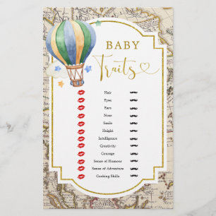 Vintage Map Hot Air Balloon Shower Baby Traits