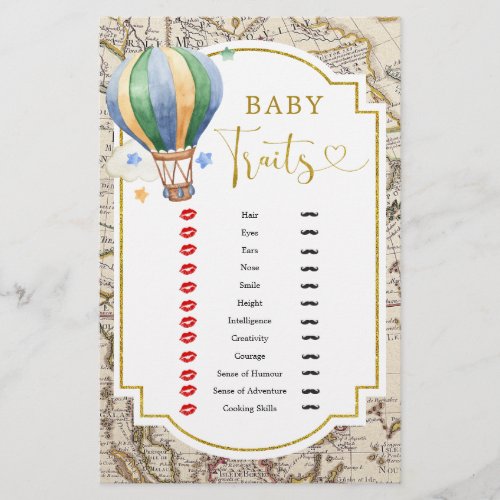 Vintage Map Hot Air Balloon Shower Baby Traits