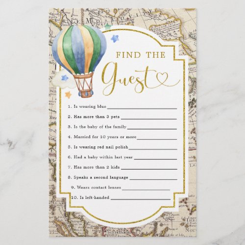 Vintage Map Hot Air Balloon Shower Find The Guest