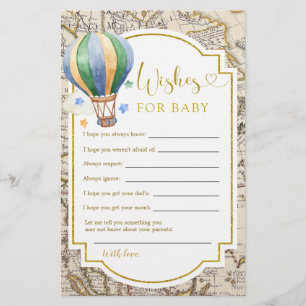 Vintage Map Hot Air Balloon Shower Wishes for Baby