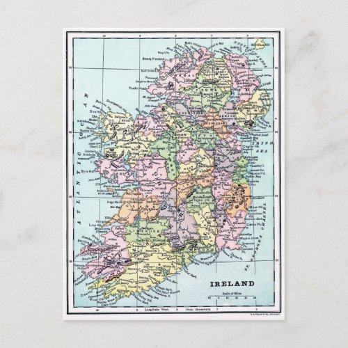 Vintage Map _ Ireland Postcard