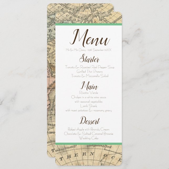 Vintage Map Menu Invitation (Front/Back)