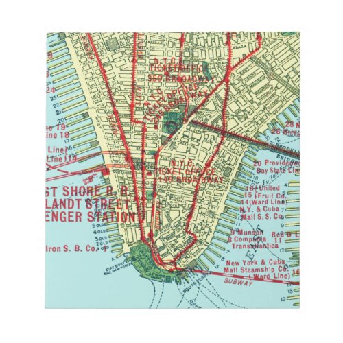 Vintage Map New York Lower Manhattan Notepad