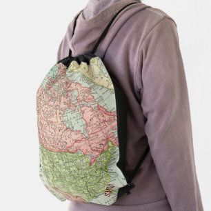 Vintage Map North America with Monogram Drawstring Bag