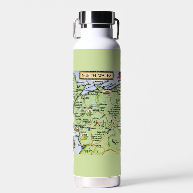 Vintage Map North Wales UK Water Bottle (Front)